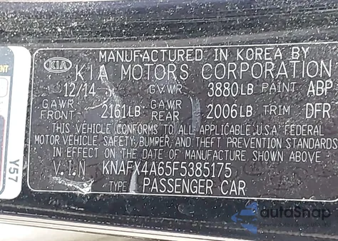 2015 Kia Forte Lx z USA, uszkodzony, nr VIN KNAFX4A65F5385175